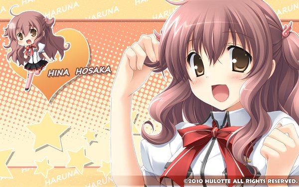 Anime picture 1920x1200 with with ribbon hosaka hina highres open mouth brown hair wide image brown eyes chibi