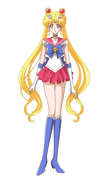 Anime picture 676x1183 with bishoujo senshi sailor moon toei animation tsukino usagi sailor moon single tall image looking at viewer blue eyes simple background blonde hair smile standing white background twintails very long hair pleated skirt hair bun (hair buns) alternate color girl skirt