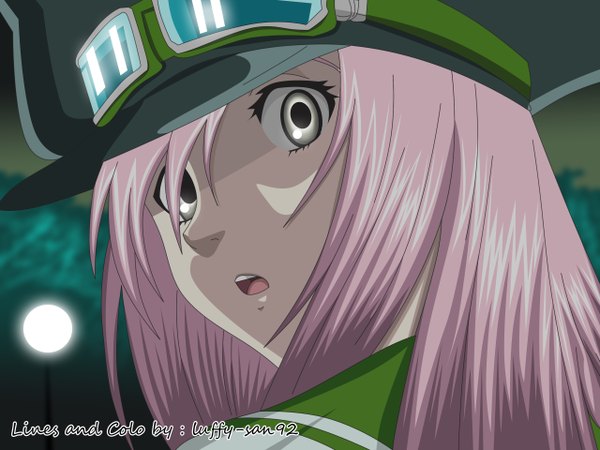 Anime picture 2560x1920 with air gear toei animation simca luffy-san92 single long hair highres open mouth pink hair grey eyes coloring girl hat goggles lantern flat cap