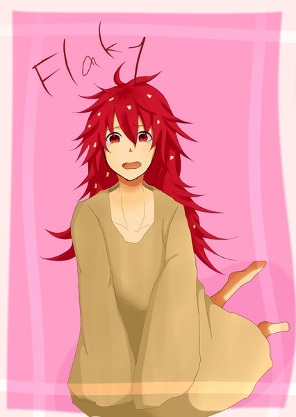 Anime picture 2484x3496 with happy tree friends flaky single long hair tall image highres open mouth red eyes sitting red hair long sleeves tears pink background personification girl