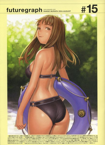 Anime picture 3000x4142 with last exile gonzo futuregraph alister agrew range murata single long hair tall image fringe highres breasts light erotic smile brown hair brown eyes signed ass looking back from behind blurry