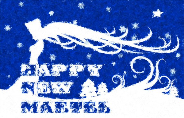 Аниме картинка 1400x900 с галактический экспресс 999 toei animation maetel ветер зима снег новый год силуэт с новым годом звезда (символ) снежинка (снежинки)