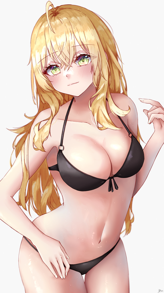 Anime picture 1971x3524 with idolmaster idolmaster (classic) idolmaster million live! idolmaster million live! theater days hoshii miki bisumaru single long hair tall image looking at viewer blush fringe highres breasts light erotic simple background blonde hair smile hair between eyes large breasts