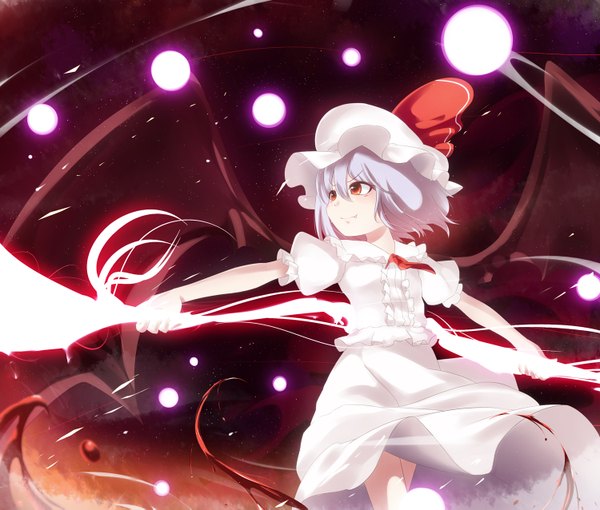Anime picture 1500x1275 with touhou remilia scarlet meracle (artist) single short hair red eyes silver hair girl dress skirt wings bonnet skirt set