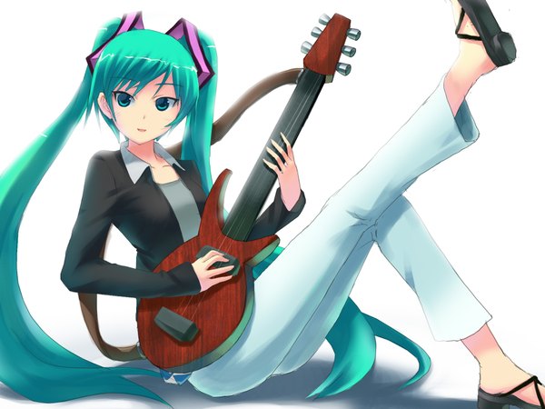Anime picture 2000x1500 with vocaloid hatsune miku tuanzi highres girl guitar
