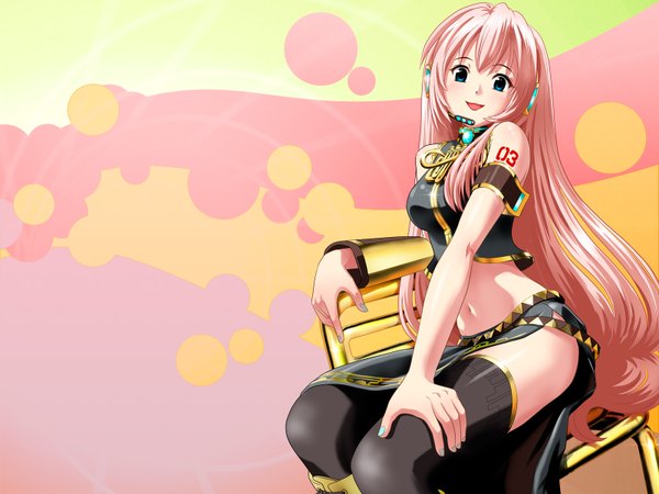 Anime picture 1600x1200 with vocaloid megurine luka pink hair girl thighhighs