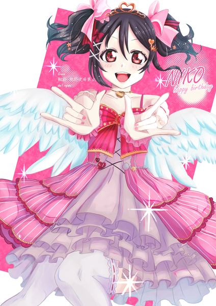 Anime picture 3541x5016 with love live! school idol project sunrise (studio) love live! yazawa nico erumu6679 single tall image looking at viewer blush fringe highres short hair open mouth black hair smile hair between eyes red eyes white background twintails bare shoulders
