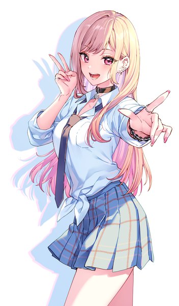 Anime-Bild 1125x1920 mit sono bisque doll wa koi wo suru cloverworks kitagawa marin nardack single long hair tall image looking at viewer blush fringe breasts open mouth simple background blonde hair smile white background signed nail polish :d pleated skirt