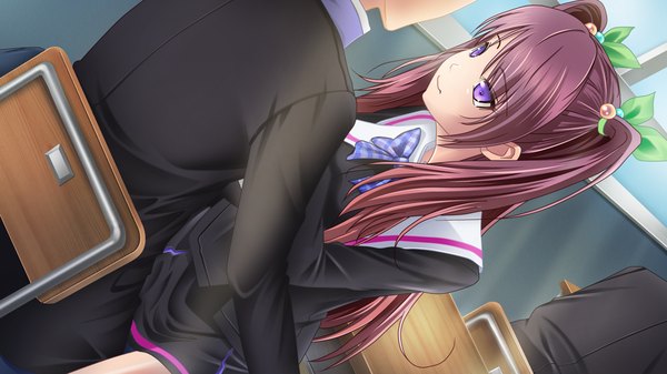 Anime picture 1024x576 with imojoku long hair brown hair wide image purple eyes twintails game cg girl uniform school uniform