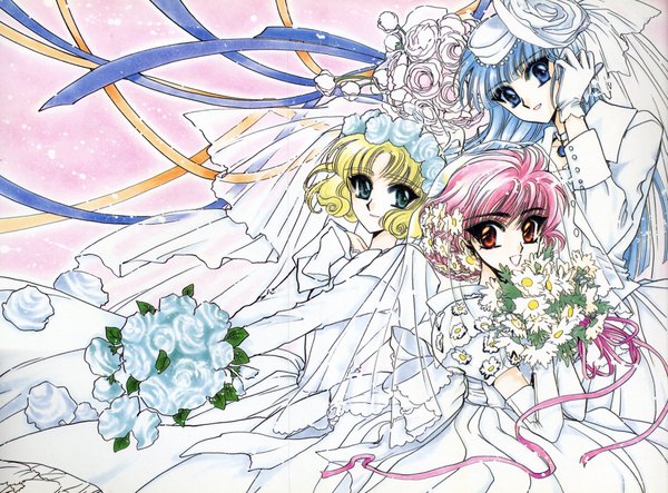 Anime picture 4035x2980 with magic knight rayearth clamp ryuuzaki umi shidou hikaru highres wedding hoouji fuu