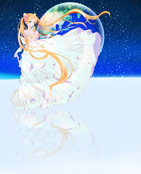 Anime picture 1630x2000 with bishoujo senshi sailor moon toei animation tsukino usagi princess serenity yami-dere single tall image blue eyes blonde hair twintails very long hair girl dress hair ornament planet earth