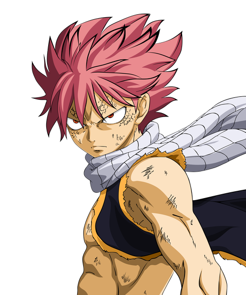 Anime picture 2500x3000 with fairy tail natsu dragneel ice-do (artist) single tall image highres short hair red eyes pink hair sleeveless coloring transparent background muscle boy scarf