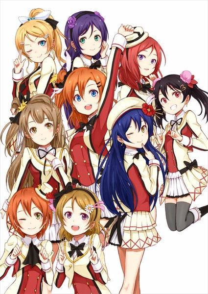 Anime picture 708x1000 with love live! school idol project sunrise (studio) love live! nishikino maki yazawa nico toujou nozomi minami kotori ayase eli sonoda umi kousaka honoka hoshizora rin koizumi hanayo purea long hair tall image looking at viewer blush fringe short hair open mouth