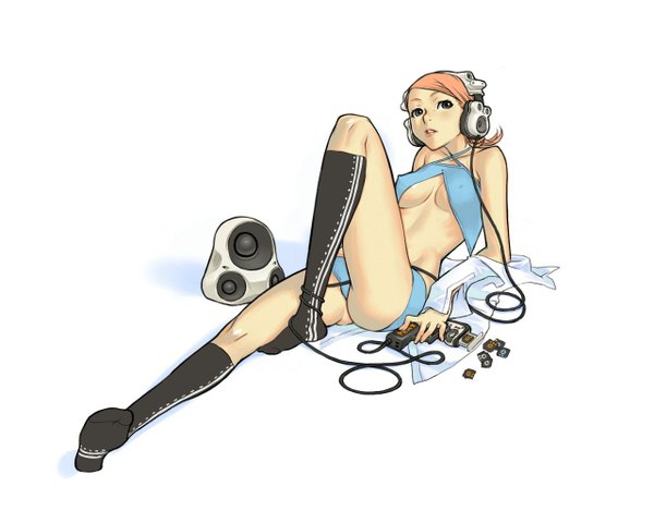 Anime picture 1280x1024 with light erotic headphones tagme
