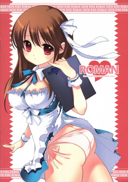 Anime picture 4268x6083 with snow ring roman tall image highres light erotic red eyes brown hair absurdres maid pantyshot girl