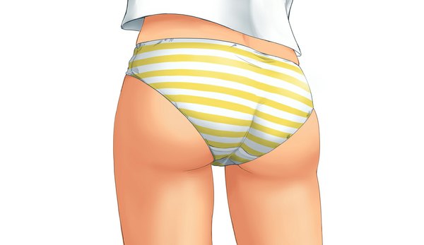 Anime picture 1000x579 with vocaloid kagamine rin mis res single light erotic simple background wide image white background ass third-party edit extended girl underwear panties striped panties