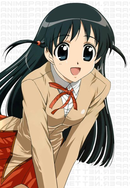Anime picture 1109x1600 with school rumble tsukamoto tenma long hair tall image open mouth black hair white background grey eyes two side up girl uniform school uniform