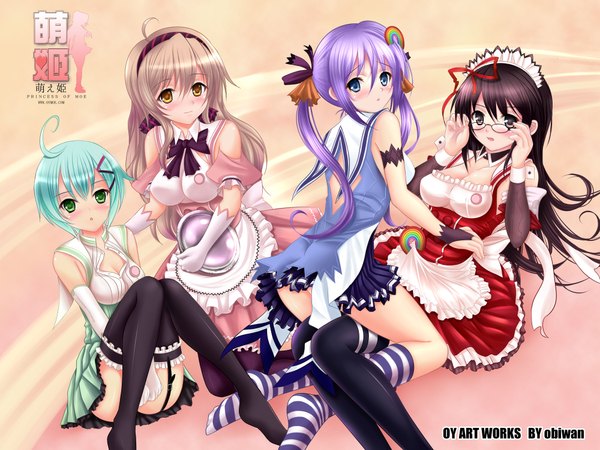 Anime picture 2000x1502 with highres blue eyes light erotic black hair blonde hair multiple girls green eyes yellow eyes purple hair green hair black eyes maid girl thighhighs pantyhose 4 girls