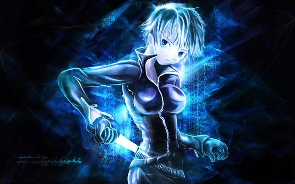 Anime picture 1920x1200 with aquarian age tagme (character) single highres short hair blue eyes wide image girl gloves weapon belt bodysuit knife