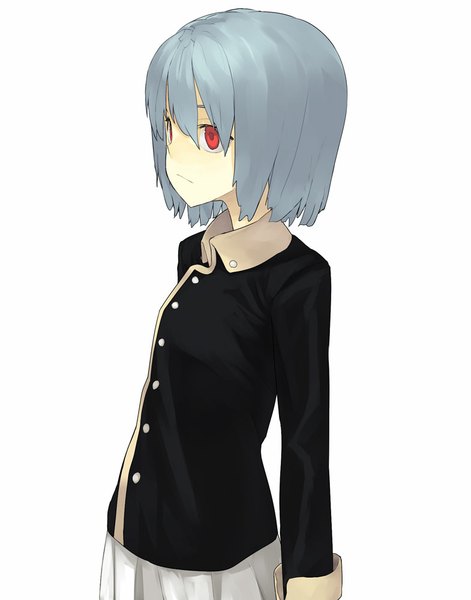 Anime picture 785x1000 with original hama2224 single tall image fringe short hair simple background red eyes white background from above grey hair girl blouse