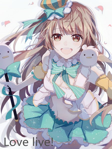 Anime picture 1000x1333 with love live! school idol project love live! school idol festival sunrise (studio) love live! minami kotori minami kotori (bird) lococo:p single long hair tall image looking at viewer fringe breasts open mouth brown hair white background brown eyes cleavage :d teeth
