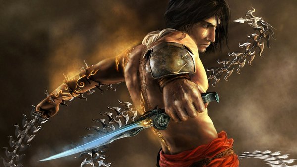 Anime picture 1600x900 with prince of persia prince of persia : the two thrones single short hair black hair wide image tattoo boy weapon sword armor dagger