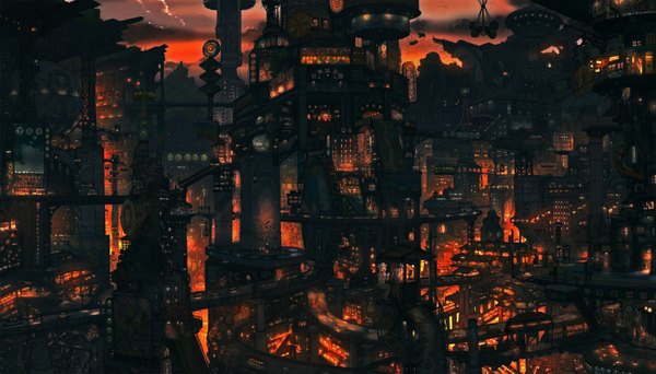 イラスト 2000x1143 と 帝国少年 highres wide image cityscape panorama
