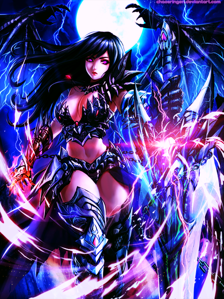 Anime picture 900x1200 with demon slayer chaosringen single long hair tall image looking at viewer fringe breasts light erotic large breasts purple eyes cleavage realistic midriff lipstick magic red lipstick glow girl navel