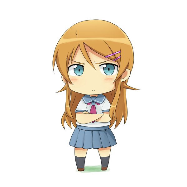 Anime picture 1000x1000 with ore no imouto ga konna ni kawaii wake ga nai kousaka kirino sudachi (calendar) long hair blush blue eyes simple background white background orange hair chibi girl uniform school uniform