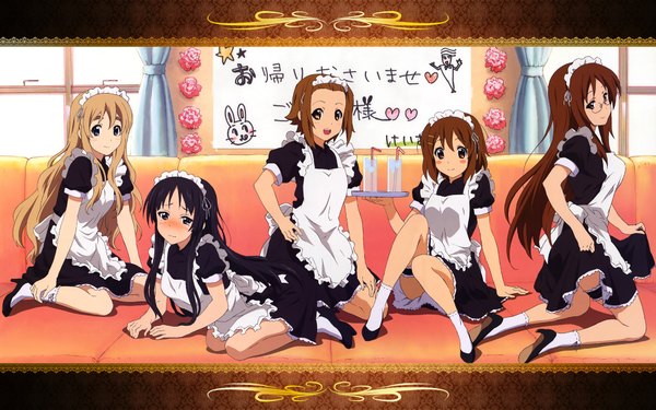 Anime picture 1920x1200 with k-on! kyoto animation akiyama mio hirasawa yui kotobuki tsumugi tainaka ritsu yamanaka sawako akitake seiichi long hair blush highres short hair blue eyes light erotic black hair blonde hair brown hair wide image multiple girls brown eyes