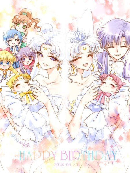 Anime picture 840x1120 with bishoujo senshi sailor moon toei animation tsukino usagi chibiusa aino minako kino makoto princess serenity mizuno ami hino rei sailor venus sailor mars sailor mercury sailor jupiter chiba mamoru princess usagi small lady prince endymion neo queen serenity queen serenity shirataki long hair