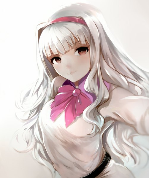 Anime picture 1000x1196 with idolmaster shijou takane asyde single long hair tall image looking at viewer red eyes white hair girl dress hairband