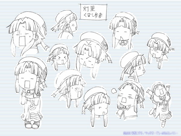 Anime picture 1024x768 with aria mizunashi akari monochrome chibi lineart character sheet production art