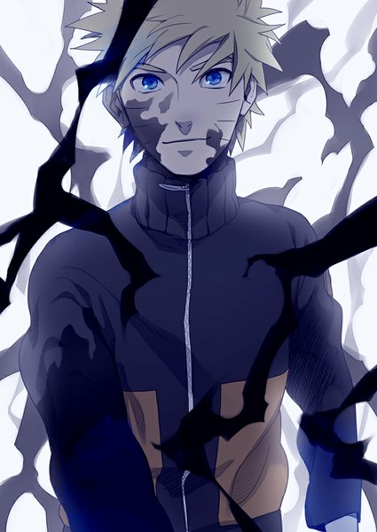 Anime picture 700x988 with naruto studio pierrot naruto (series) uzumaki naruto kaiyou single tall image looking at viewer fringe short hair blue eyes blonde hair light smile facial mark whisker markings jinchuriki spiked hair boy