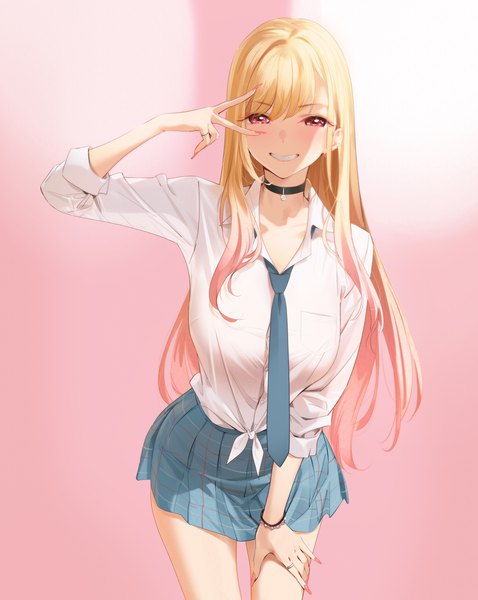 Anime picture 3743x4695 with sono bisque doll wa koi wo suru cloverworks kitagawa marin yd (orange maru) single long hair tall image looking at viewer blush fringe highres breasts simple background blonde hair smile red eyes standing absurdres blunt bangs nail polish