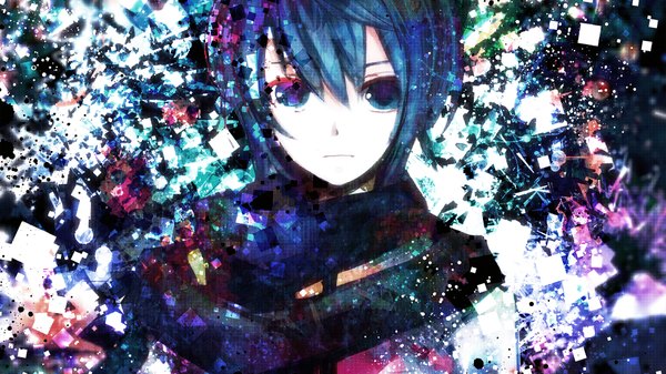 Anime picture 1920x1080 with vocaloid kaito (vocaloid) single highres short hair blue eyes wide image blue hair pale skin boy