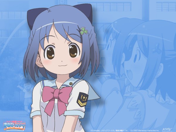 Anime picture 1280x960 with gakuen utopia manabi straight short hair blue hair girl uniform school uniform