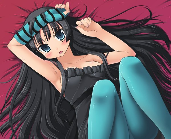 Anime picture 1000x815 with k-on! kyoto animation akiyama mio amamiya minato single long hair looking at viewer blush open mouth blue eyes light erotic black hair girl dress