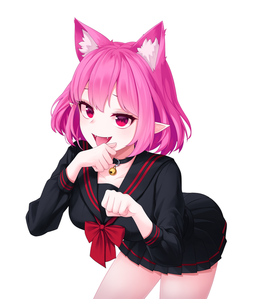 Anime picture 4839x5533 with maplestory lucid (maplestory) yuyo (i iuyo) single tall image looking at viewer blush fringe highres short hair open mouth simple background white background animal ears pink hair absurdres pleated skirt pink eyes pointy ears cat ears