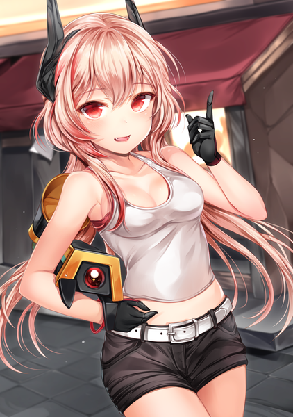 Anime picture 1900x2700 with girls frontline m4 sopmod ii (girls frontline) dinergate (girls frontline) ro635 (dinergate) zerocat single long hair tall image looking at viewer blush fringe highres breasts open mouth hair between eyes red eyes standing holding pink hair cleavage