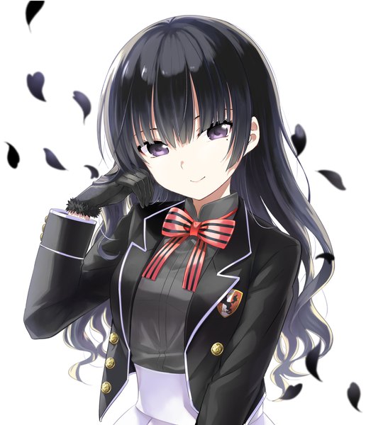 Anime picture 2036x2366 with kishuku gakkou no juliet lidenfilms inugami reon natsupa single long hair tall image looking at viewer fringe highres black hair simple background smile hair between eyes white background purple eyes payot upper body head tilt mole