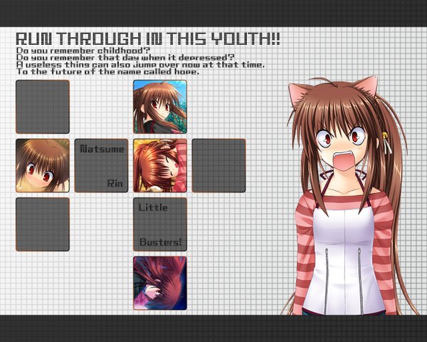 Anime picture 1280x1024 with little busters! key (studio) natsume rin looking at viewer open mouth red eyes brown hair animal ears cat ears angry ranguage engrish