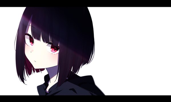 Anime picture 4093x2438 with original ichiki 1 single looking at viewer blush fringe highres short hair black hair simple background red eyes wide image white background absurdres blunt bangs multicolored hair two-tone hair depth of field light letterboxed