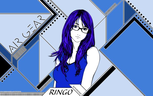 Anime picture 1920x1200 with air gear toei animation noyamano ringo single long hair highres blue eyes wide image blue hair inscription blue background girl glasses