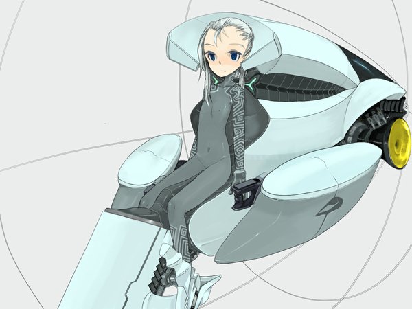 Anime picture 1024x768 with blue eyes silver hair white hair skin tight cockpit bodysuit argonauts gemini