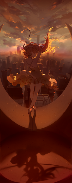Anime picture 827x2100 with neon genesis evangelion gainax soryu asuka langley ask (askzy) single long hair tall image blue eyes standing bare shoulders sky cloud (clouds) full body profile looking back arm up from above wind from behind orange hair