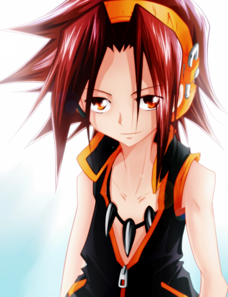 Anime picture 1000x1302 with shaman king xebec asakura you hao-hime single long hair tall image smile red hair sunlight orange eyes coloring boy