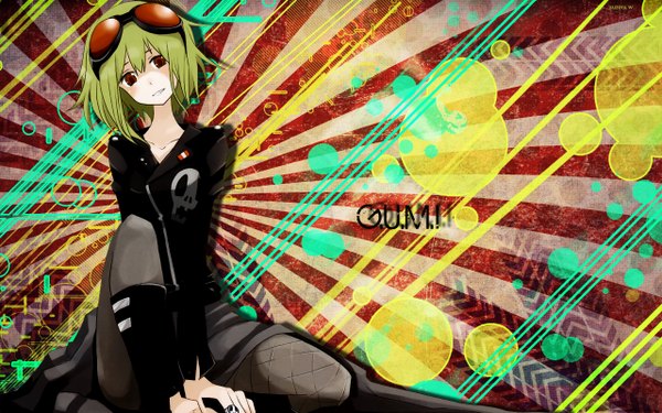 Anime picture 1280x800 with vocaloid gumi single short hair red eyes wide image green hair girl glasses ring