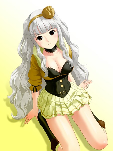 Anime picture 768x1024 with idolmaster shijou takane ponnetsu single long hair tall image looking at viewer brown eyes white hair beyond the nobles girl dress hairband
