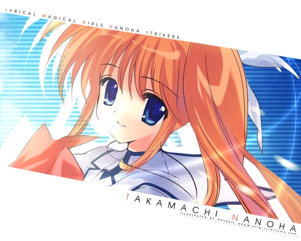 Anime picture 1280x1024 with mahou shoujo lyrical nanoha mahou shoujo lyrical nanoha strikers takamachi nanoha rei (rei's room) single long hair looking at viewer blue eyes light smile orange hair character names girl